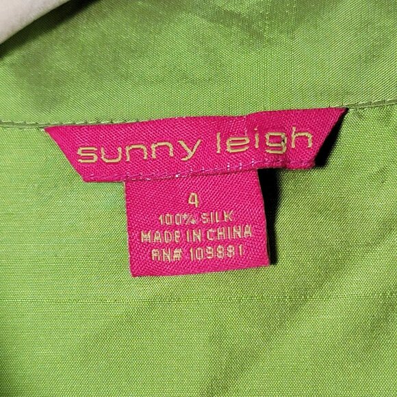 Sunny Leigh Womens 100% Silk Green Y2K Cyber Metallic Party Date Wrap Top Size 4 - Picture 7 of 8